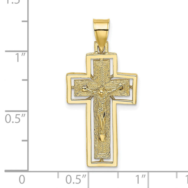 10K Yellow Gold Polished Textured Large Crucifix with Frame Charm