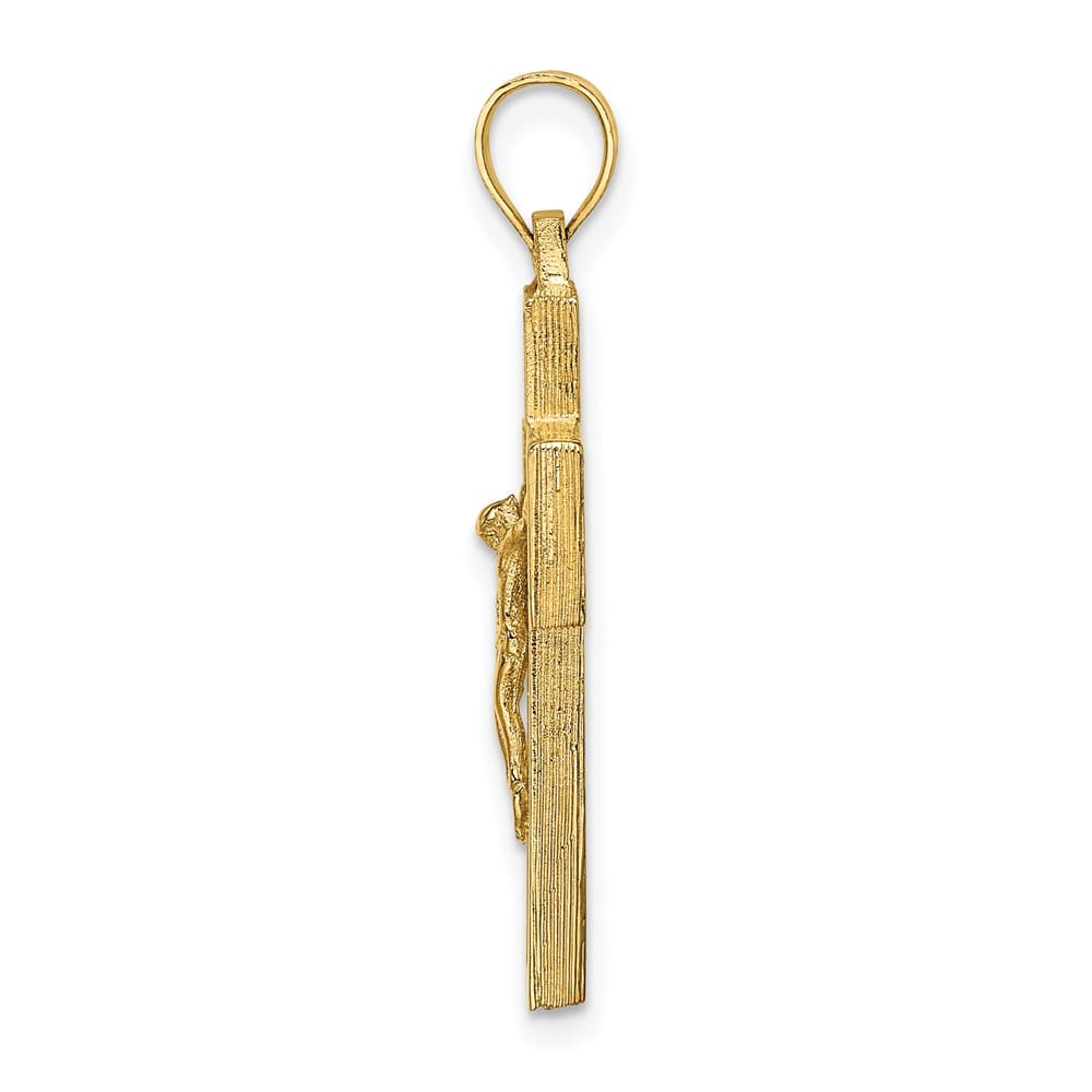 10K Yellow Gold Polished Textured Large Crucifix with Frame Charm
