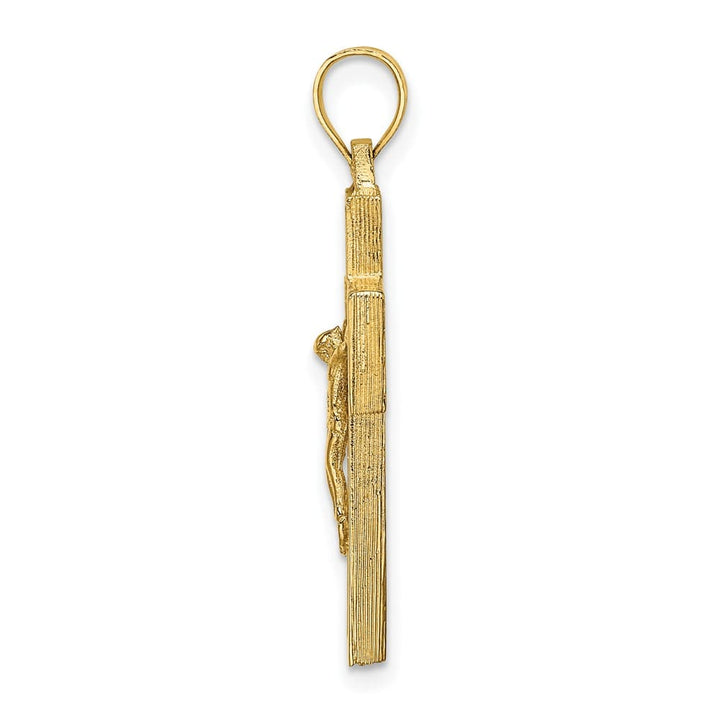 10K Yellow Gold Polished Textured Large Crucifix with Frame Charm