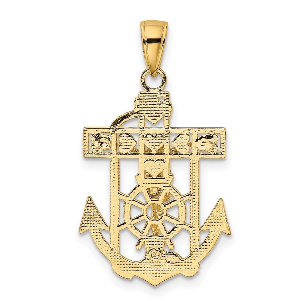 10K Yellow Gold Polished Textured Large Mariner's Crucifix Pendant