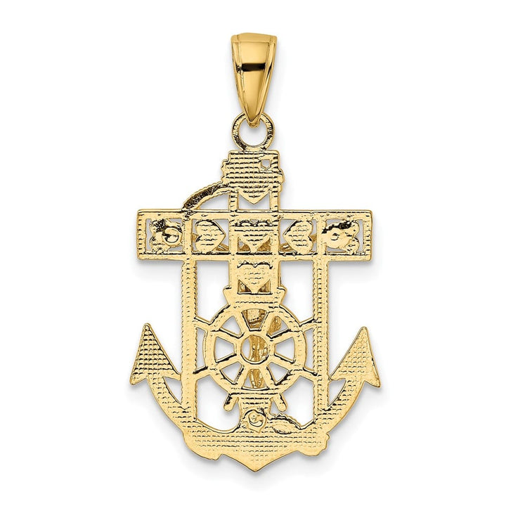 10K Yellow Gold Polished Textured Large Mariner's Crucifix Pendant