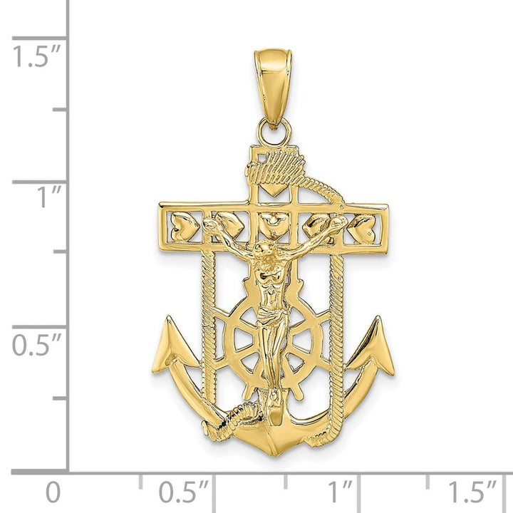 10K Yellow Gold Polished Textured Large Mariner's Crucifix Pendant