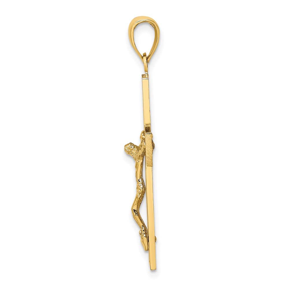 10K Yellow Gold Polished Textured Large Swirl Design Crucifix Charm