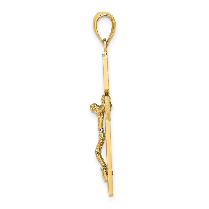 10K Yellow Gold Polished Textured Large Swirl Design Crucifix Charm