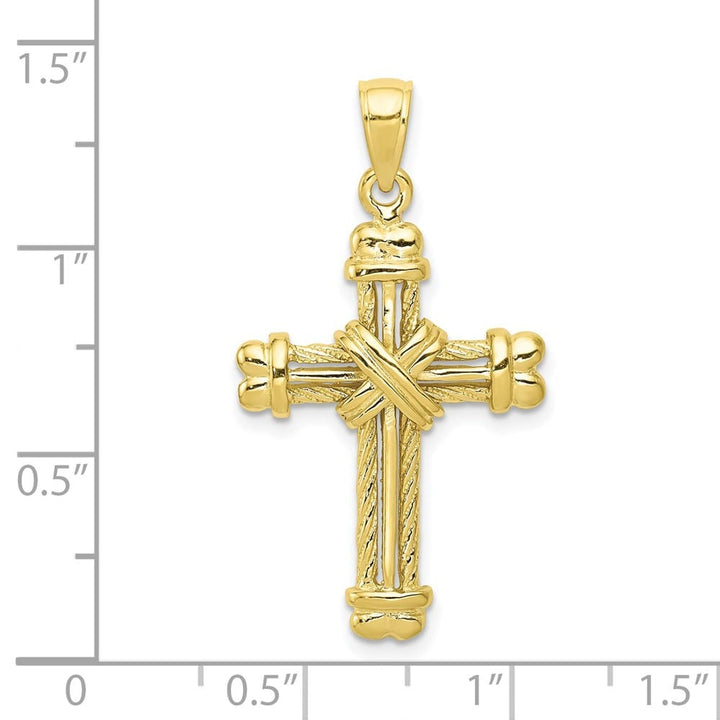 10K Yellow Gold Polished Textured Large X Center Cross Pendant