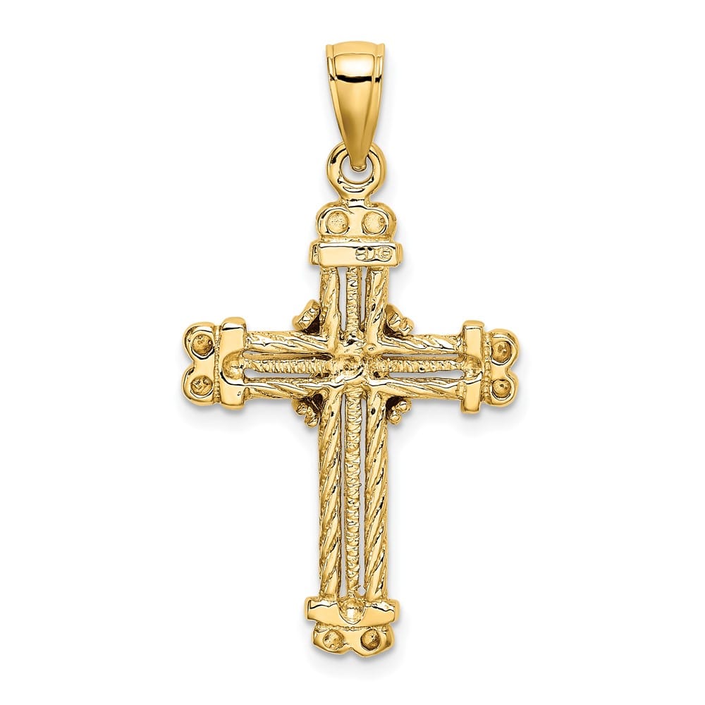10K Yellow Gold Polished Textured Large X Center Cross Pendant