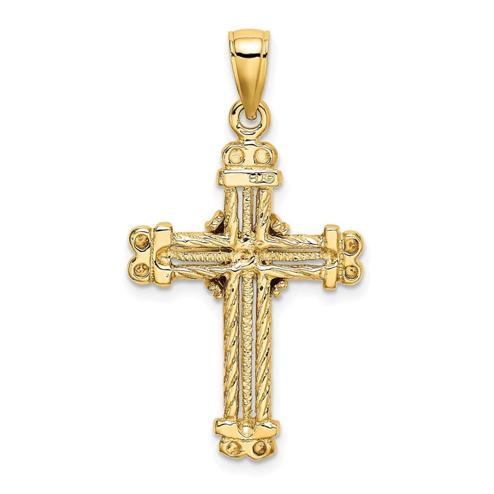 10K Yellow Gold Polished Textured Large X Center Cross Pendant
