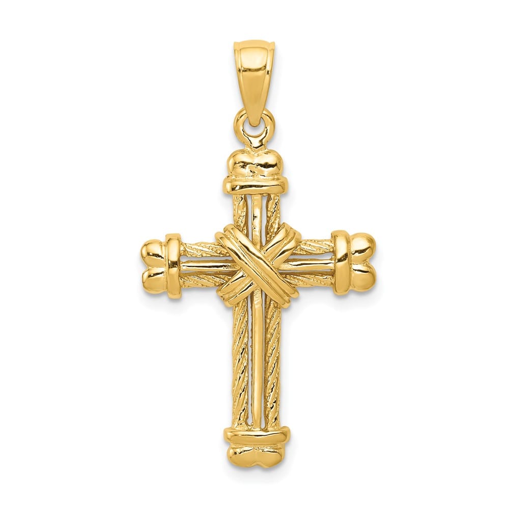 10K Yellow Gold Polished Textured Large X Center Cross Pendant