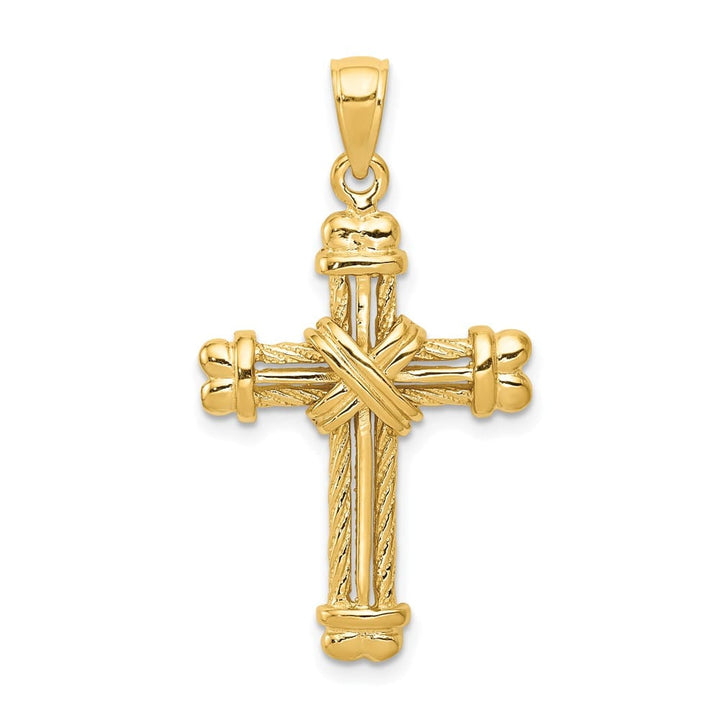 10K Yellow Gold Polished Textured Large X Center Cross Pendant