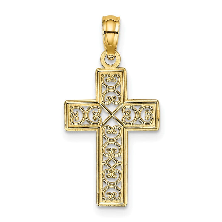 10K Yellow Gold Polished Textured Medium Filigree Center Cross Charm