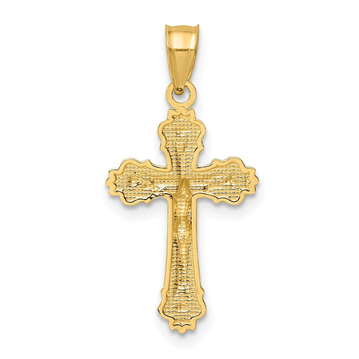 10K Yellow Gold Polished Textured Medium Scalloped Edge Crucifix Charm