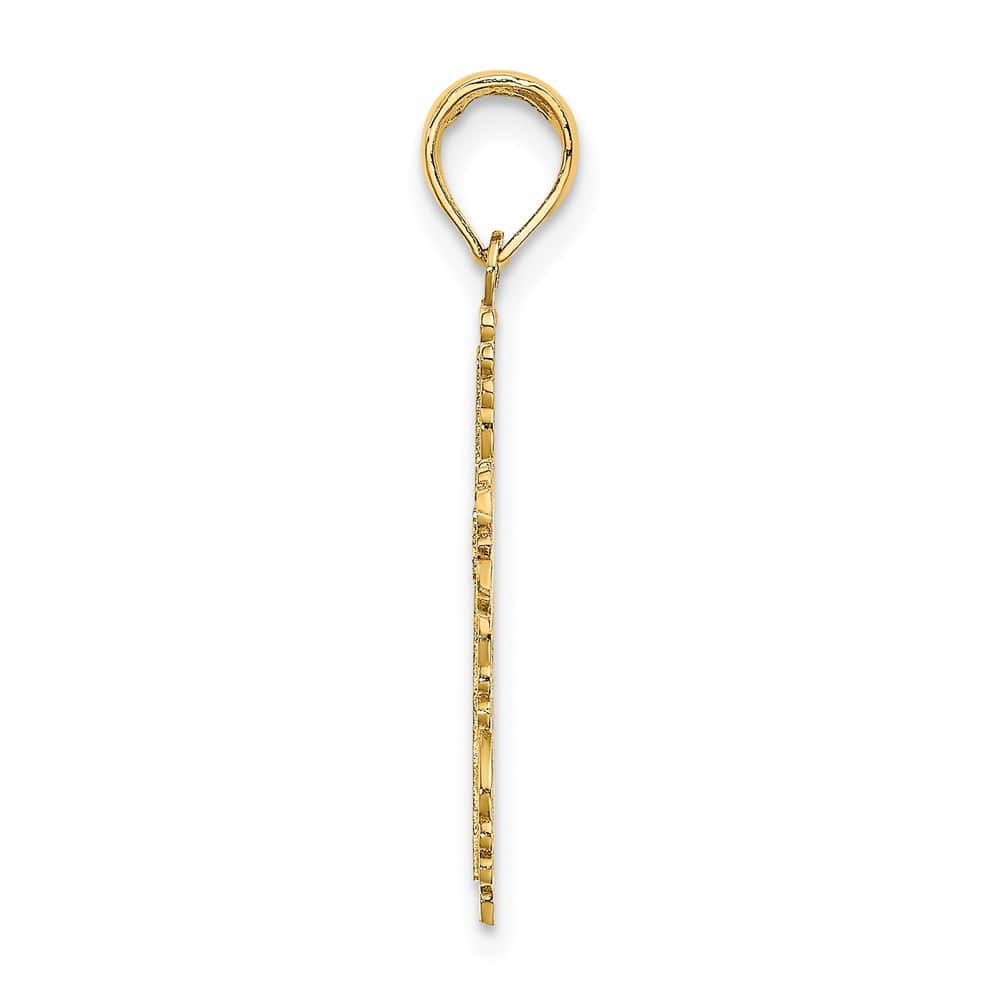 10K Yellow Gold Polished Textured Medium with Lace Trim Cross Charm