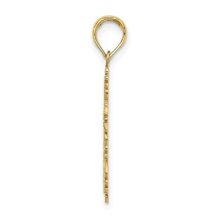10K Yellow Gold Polished Textured Medium with Lace Trim Cross Charm