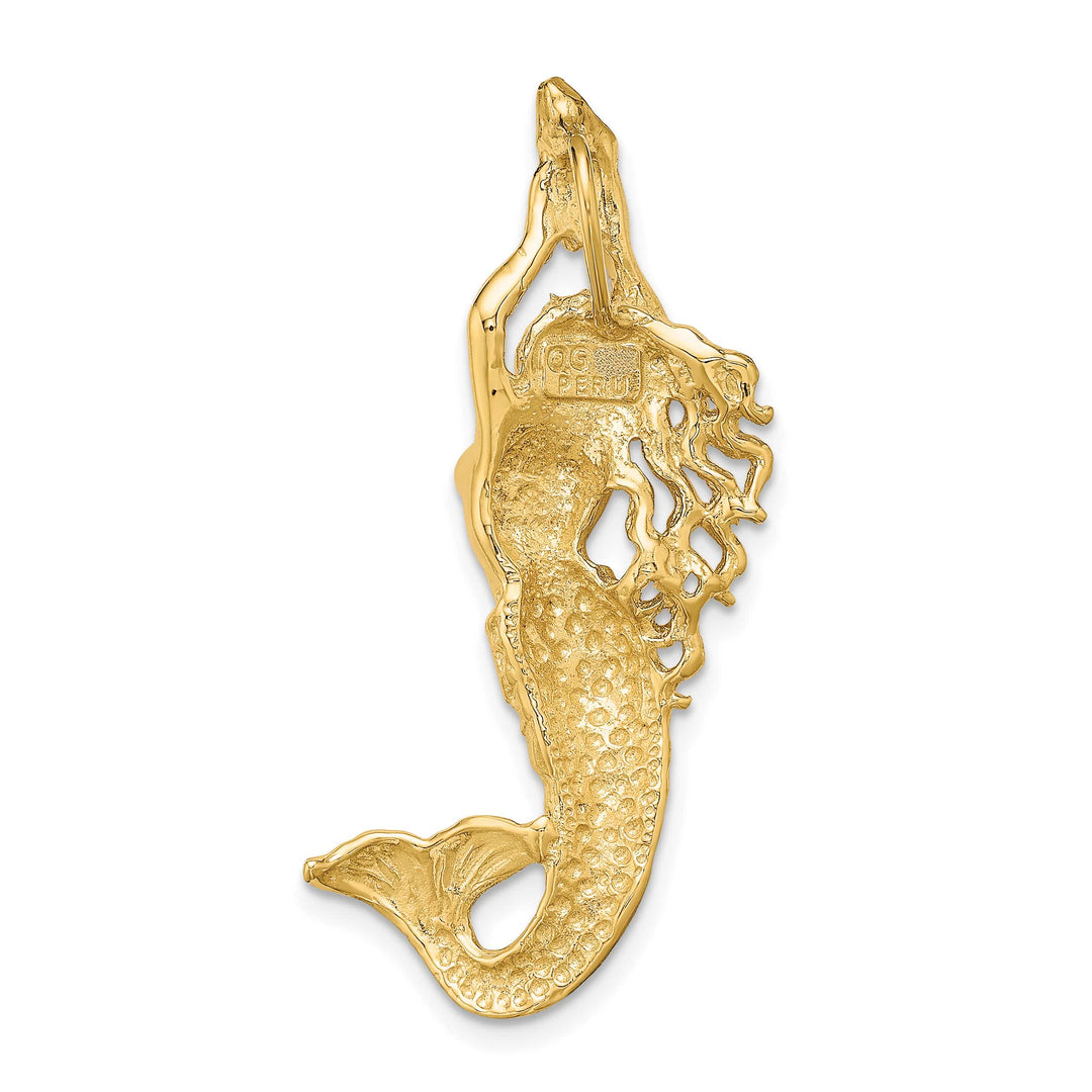10K Yellow Gold Polished Textured Mermaid Slide Pendant