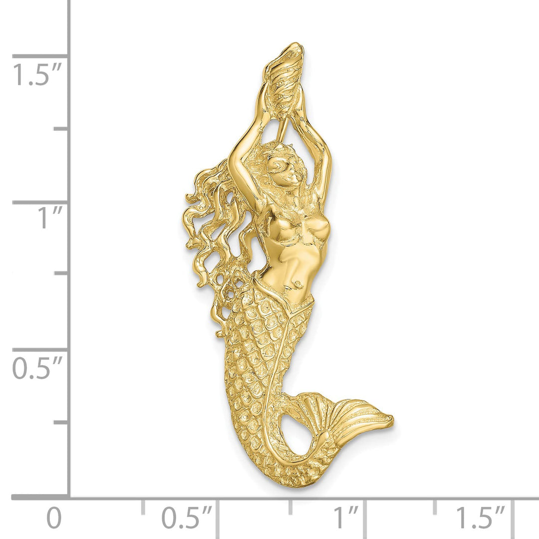10K Yellow Gold Polished Textured Mermaid Slide Pendant