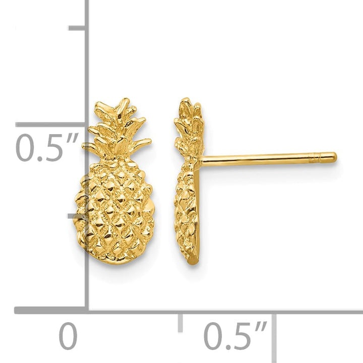10k Yellow Gold Polished Textured Pineapple Post Earrings