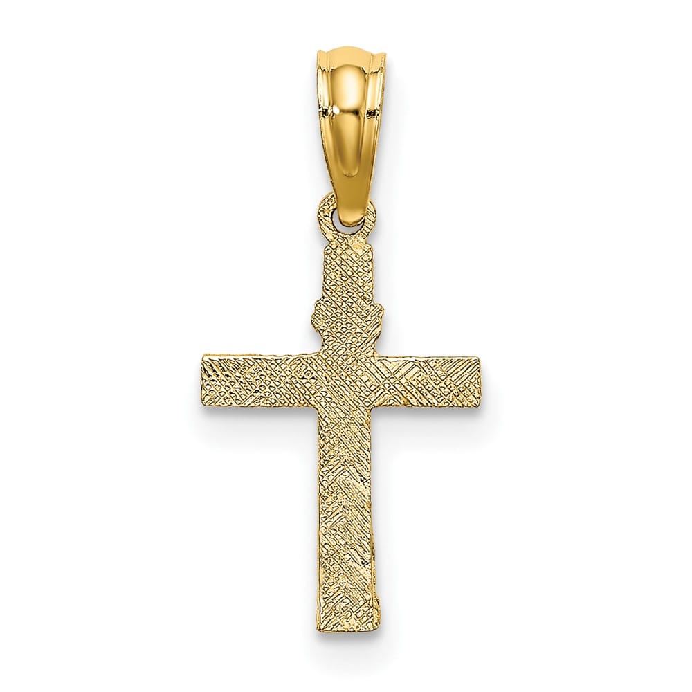10K Yellow Gold Polished Textured Small Cross with Heart Center Charm