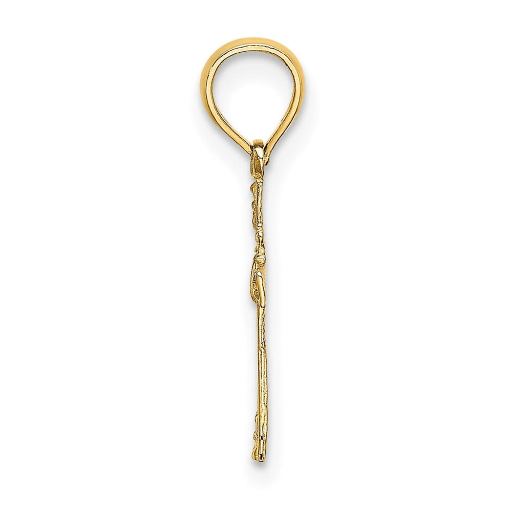 10K Yellow Gold Polished Textured Small Cross with Heart Center Charm