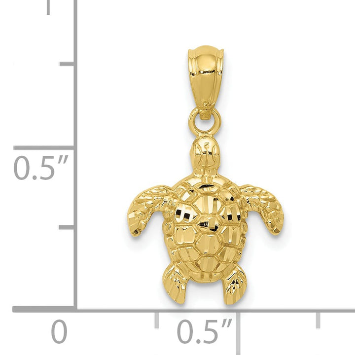 10K Yellow Gold Polished Textured Small Diamond-cut Turtle Pendant