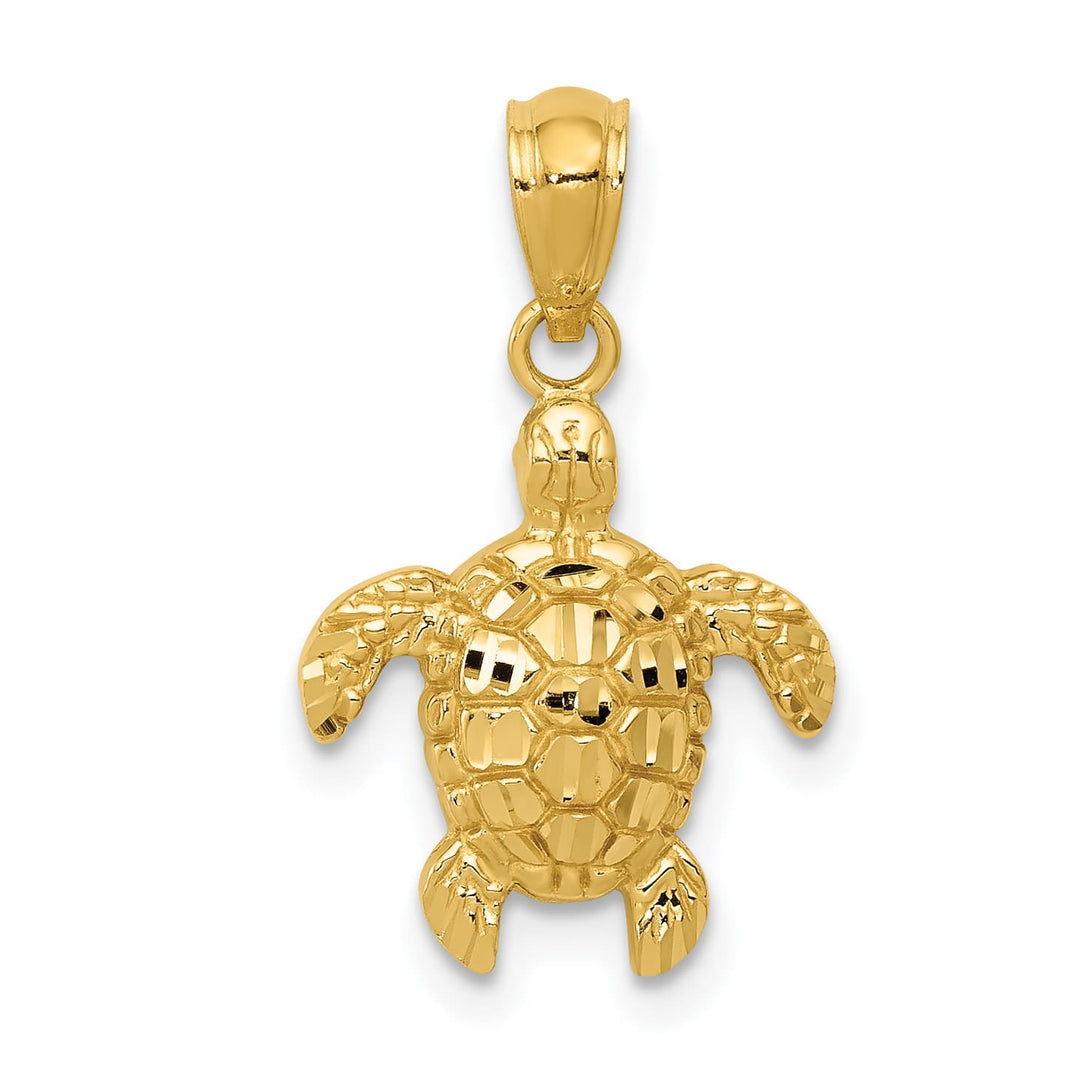 10K Yellow Gold Polished Textured Small Diamond-cut Turtle Pendant