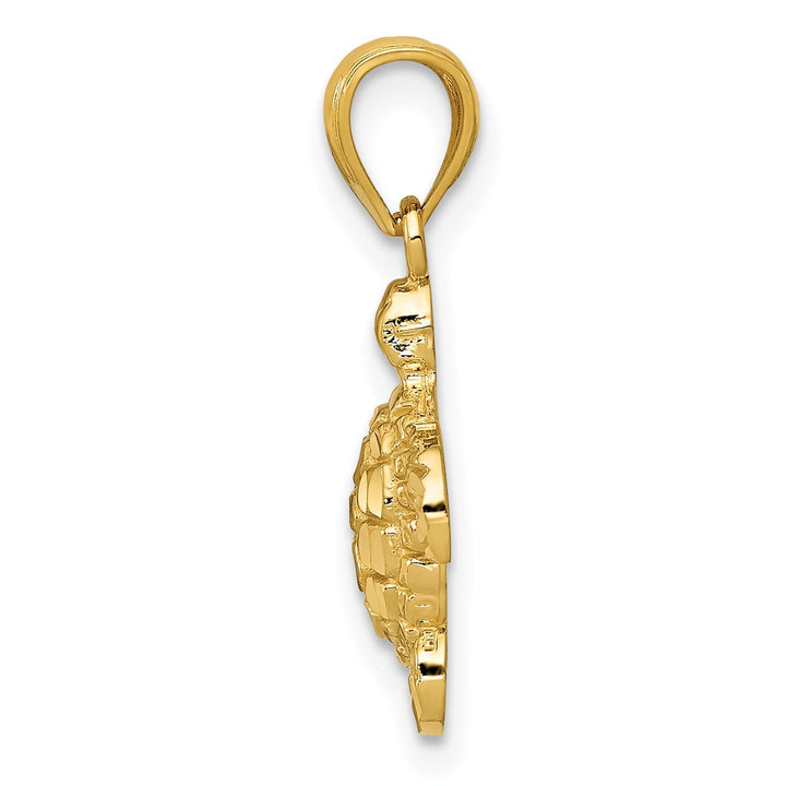 10K Yellow Gold Polished Textured Small Diamond-cut Turtle Pendant