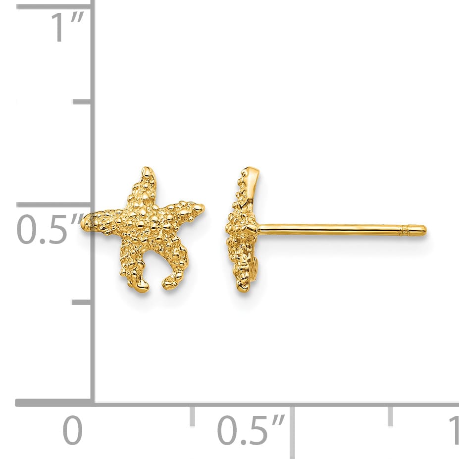 10k Yellow Gold Polished Textured Starfish Post Earrings