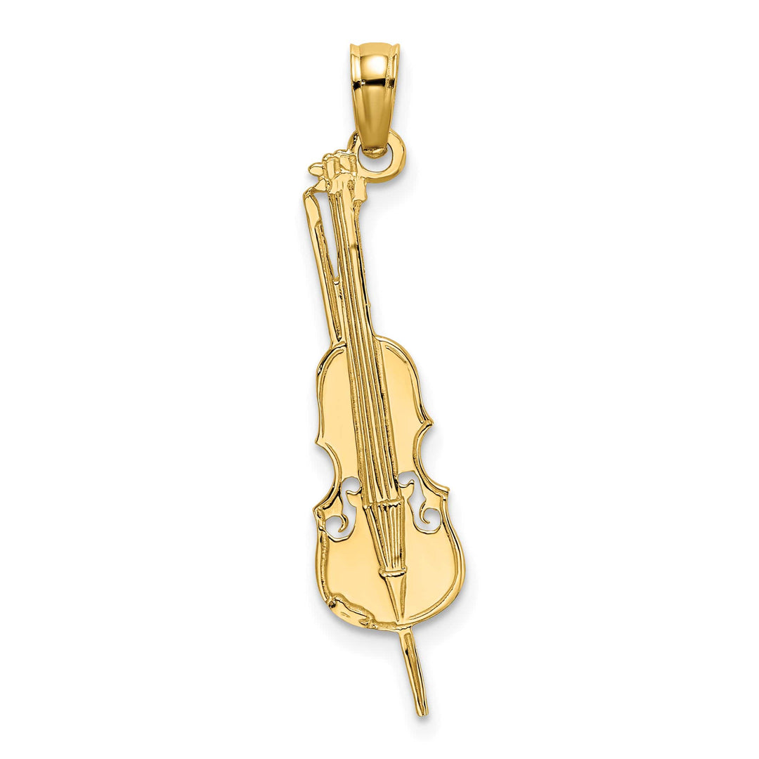 10K Yellow Gold Polished Textured Upright Bass Charm