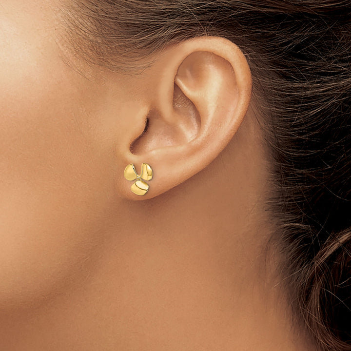 10k Yellow Gold Polished Three Blade Propeller Post Earrings