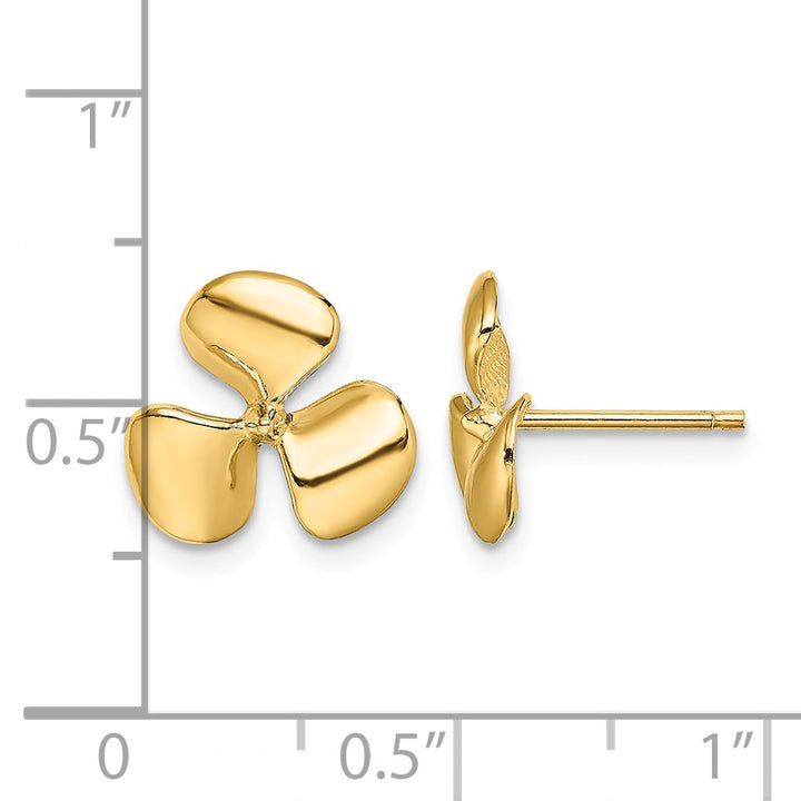 10k Yellow Gold Polished Three Blade Propeller Post Earrings