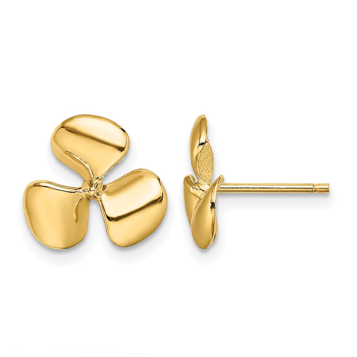 10k Yellow Gold Polished Three Blade Propeller Post Earrings