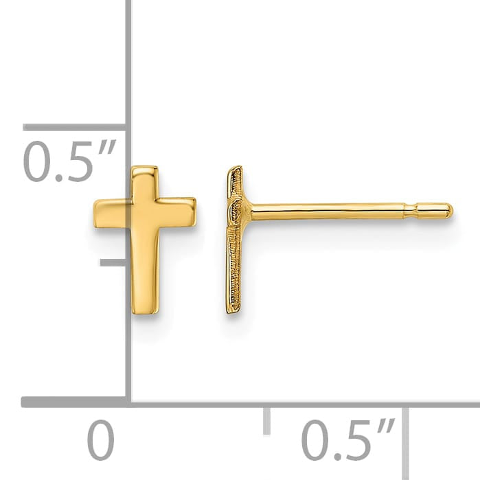10k Yellow Gold Polished Tiny Cross Post Earrings, 6.5mm