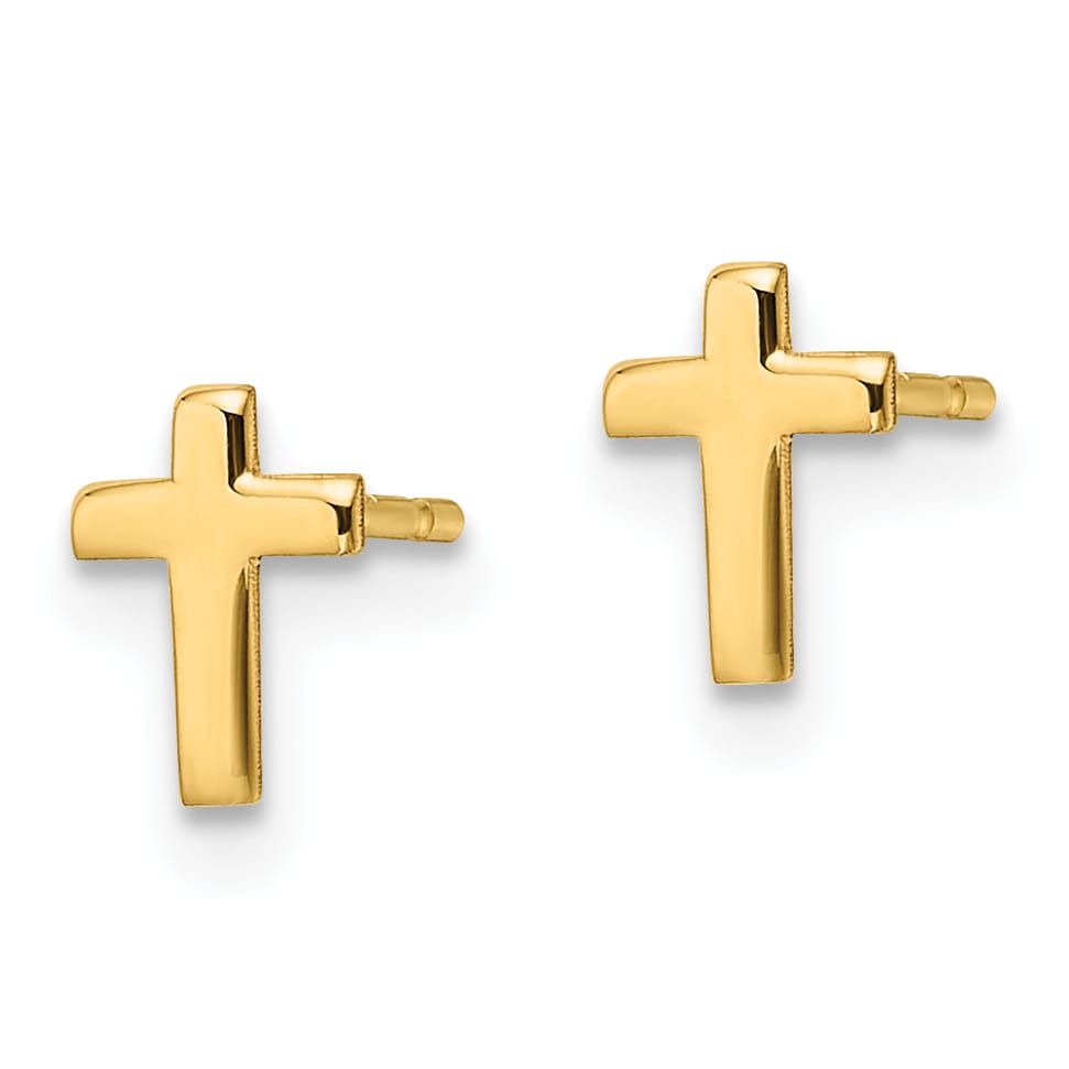 10k Yellow Gold Polished Tiny Cross Post Earrings, 6.5mm