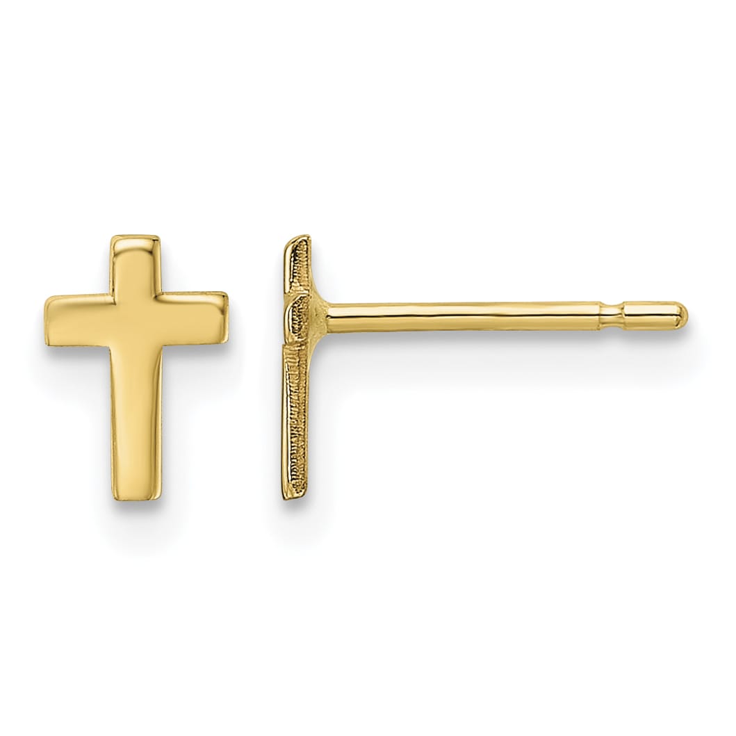 10k Yellow Gold Polished Tiny Cross Post Earrings, 6.5mm