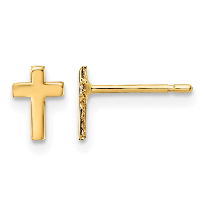 10k Yellow Gold Polished Tiny Cross Post Earrings, 6.5mm