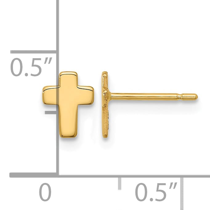 10k Yellow Gold Polished Tiny Cross Post Earrings, 7mm