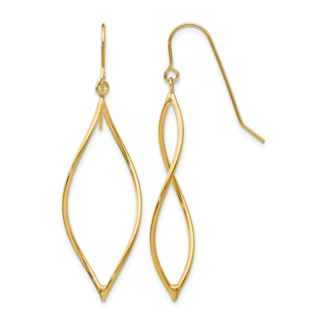 10k Yellow Gold Polished Twisted Oblong Dangle Shepherd Hook Earrings