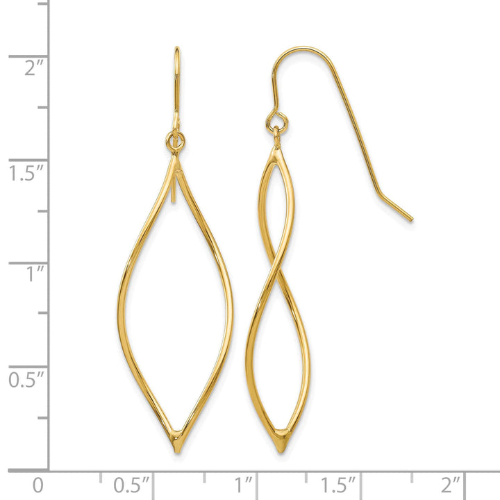 10k Yellow Gold Polished Twisted Oblong Dangle Shepherd Hook Earrings