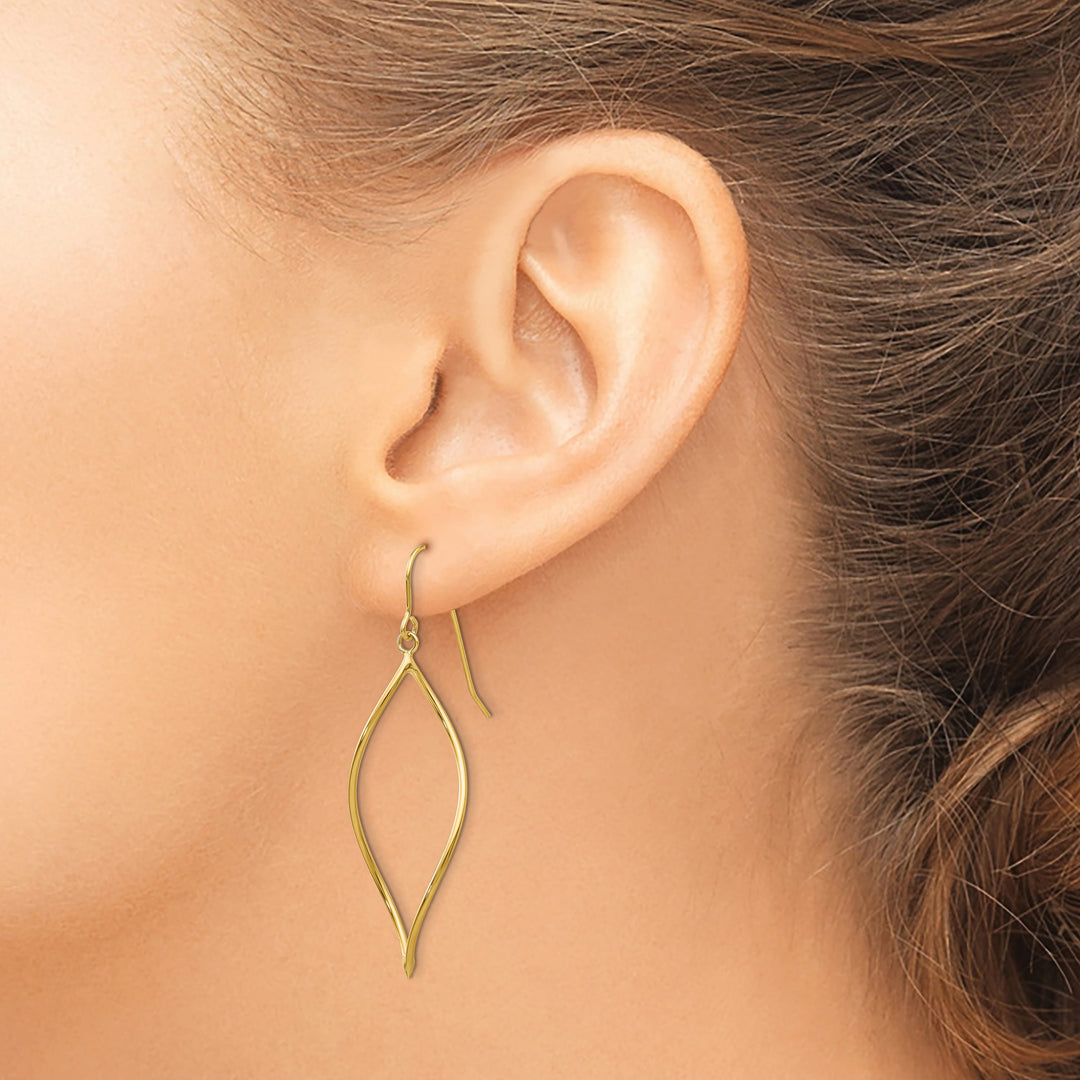 10k Yellow Gold Polished Twisted Oblong Dangle Shepherd Hook Earrings