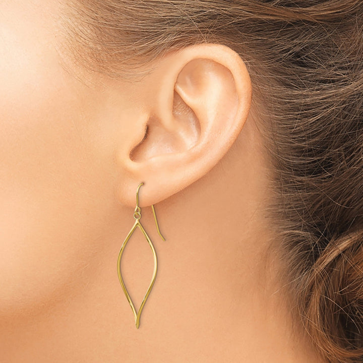 10k Yellow Gold Polished Twisted Oblong Dangle Shepherd Hook Earrings