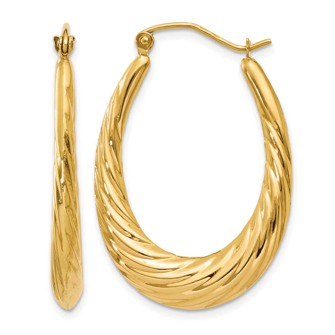 10k Yellow Gold Polished Twisted Oval Hollow Hoop Earrings