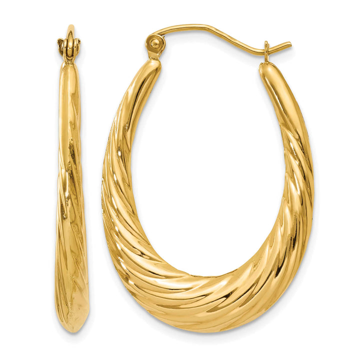 10k Yellow Gold Polished Twisted Oval Hollow Hoop Earrings
