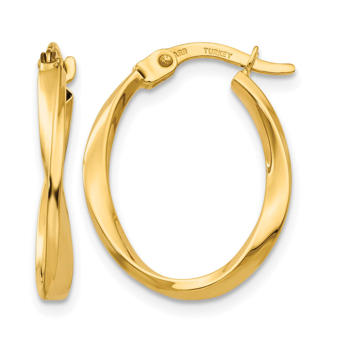 10k Yellow Gold Polished Twisted Oval Hoop Earrings