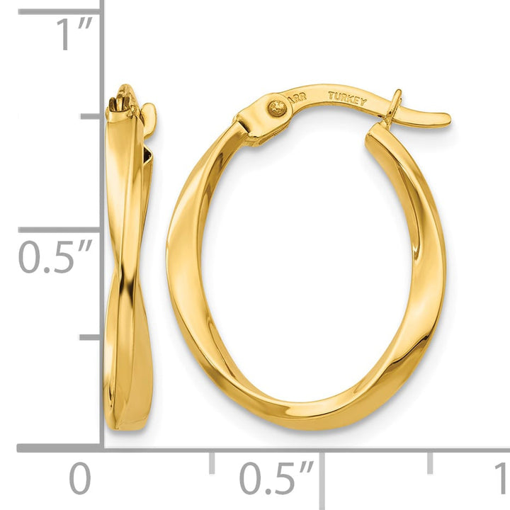 10k Yellow Gold Polished Twisted Oval Hoop Earrings