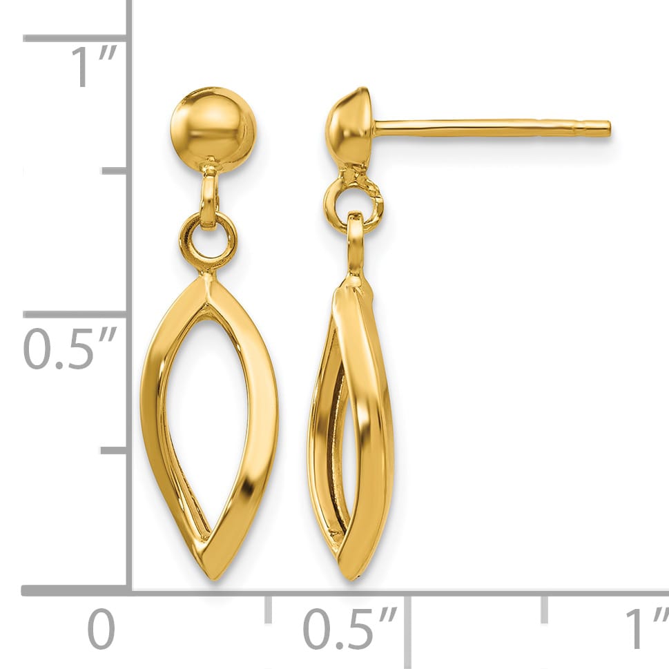 10k Yellow Gold Post Oval Dangle Post Earrings
