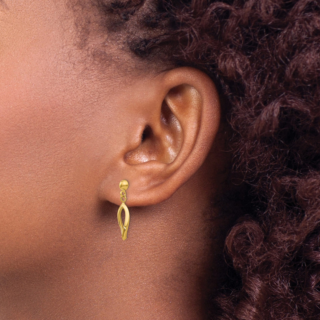 10k Yellow Gold Post Oval Dangle Post Earrings