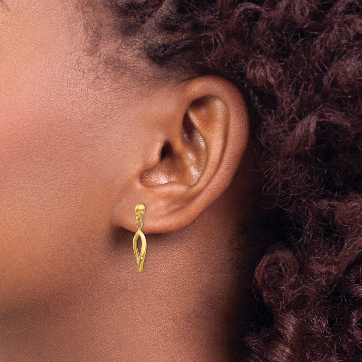10k Yellow Gold Post Oval Dangle Post Earrings