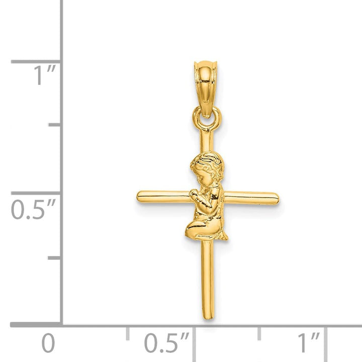 10K Yellow Gold Praying Boy on Cross Charm