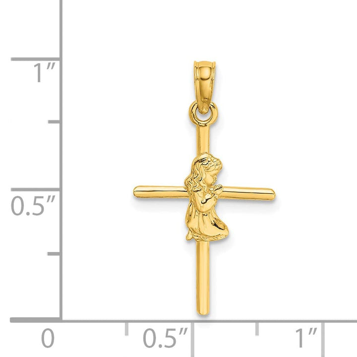 10K Yellow Gold Praying Girl on Cross Charm
