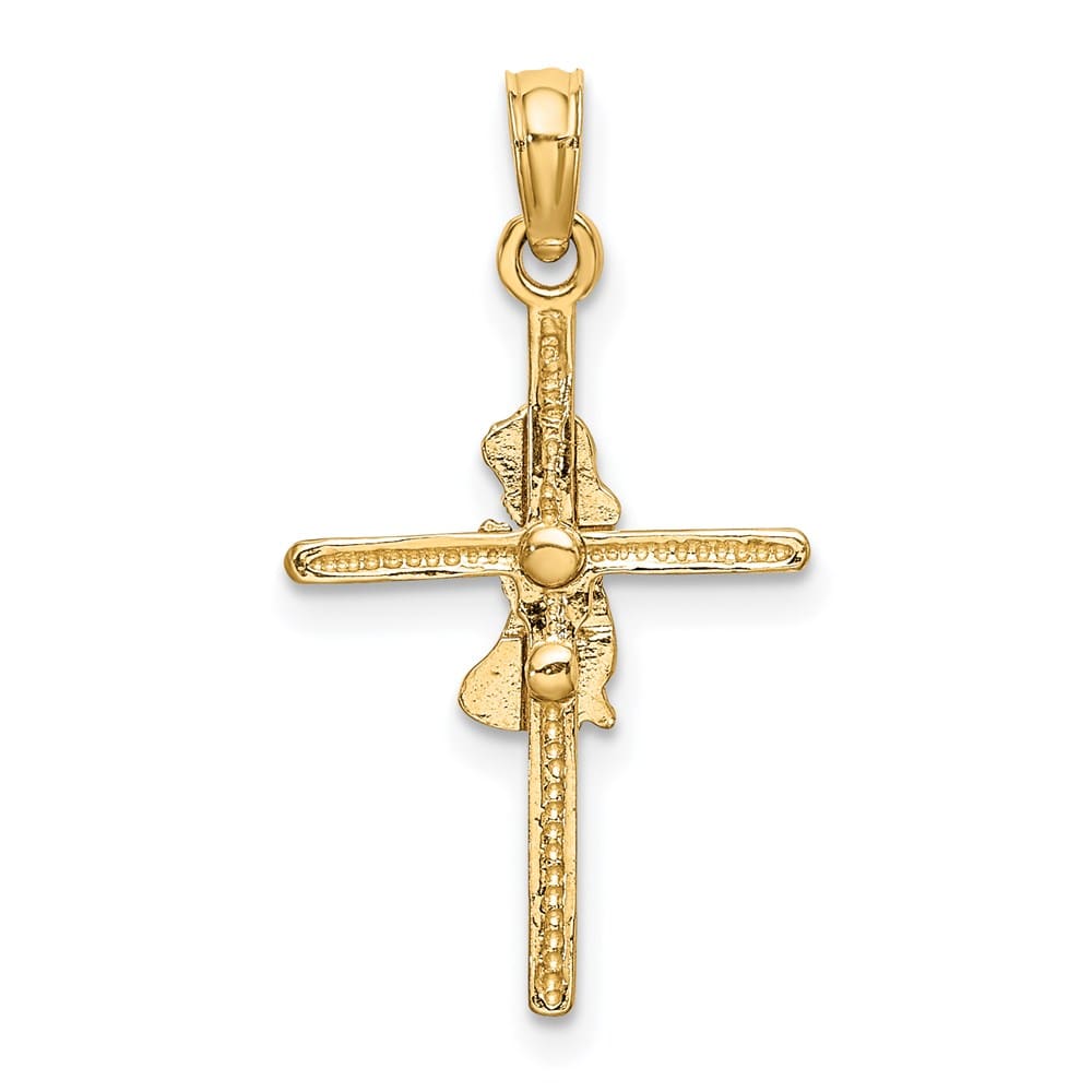 10K Yellow Gold Praying Girl on Cross Charm