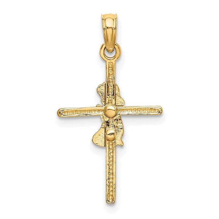 10K Yellow Gold Praying Girl on Cross Charm